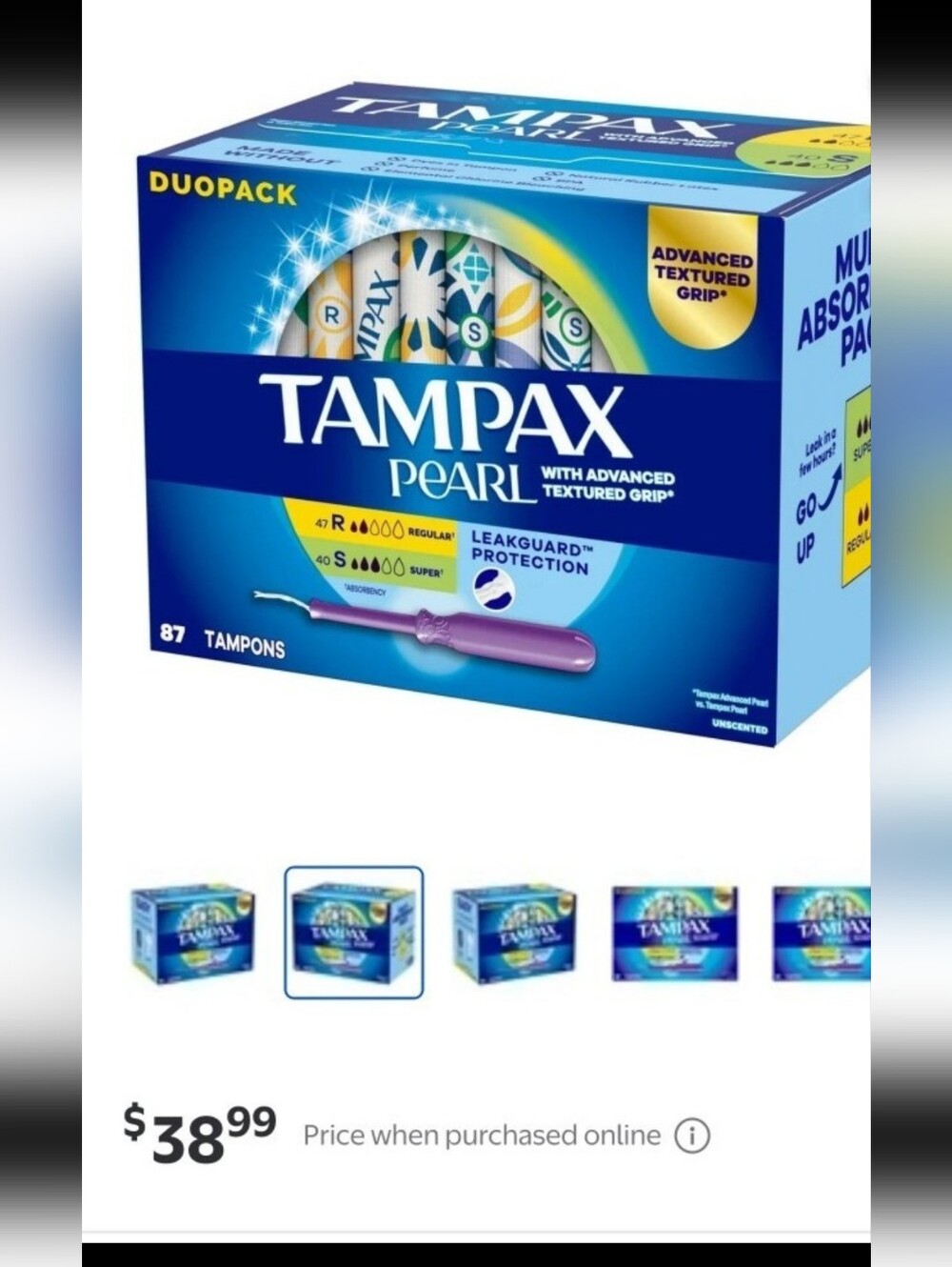 Tampax Pearl Tampons, Duopack, 87 Count RETAIL $38.99